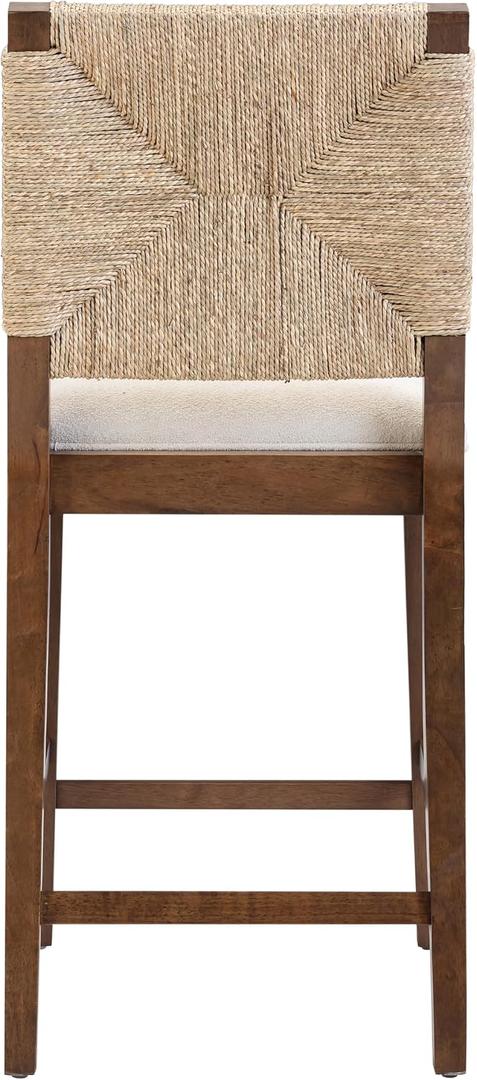 Nathan James Beacon Bohemian Boucle Bar Stool, Upholstered Bar Stool or Island Chairs for Kitchen, Seagrass Counter Height Stool with Back and Solid Wood Legs, Cream Boucle/Dark Brown, Set of 2