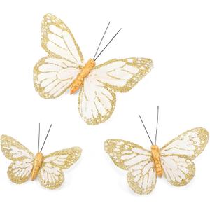Chuangdi 36 Pcs Platinum Feather Monarch Butterfly 3size 4.7''/3.9''/3.15'' Christmas Decorations Artificial Monarch Butterfly 3D Realistic Wall Decor for DIY Craft Wedding Party Christmas Tree Decor