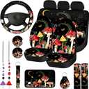 17 Pcs Mushroom Car Seat Covers Car Accessories Full Set for Women Men Automotive Rear Front Seat Protector View Mirror Hanging Ornament Steer Wheel Belt Cover(Forest Mushroom)