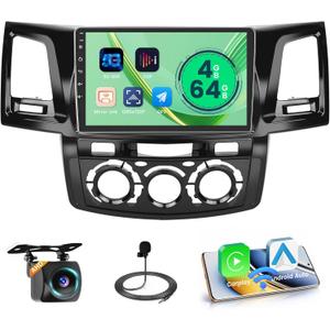 [8 Core 4+64GB] Hikity Wireless Carplay Stereo for 2005-2014 Toyota Fortuner Hilux Android Radio, 9'' Touch Screen Hilux Car Stereo, Android Auto, 32EQ DSP, WiFi, GPS, SWC, Mic, Backup Cam