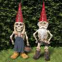 brableewear Skeleton Garden Gnomes Statue Zombie Gnome Sculptures Resin Dwarf Figurines Horror Halloween Ornaments