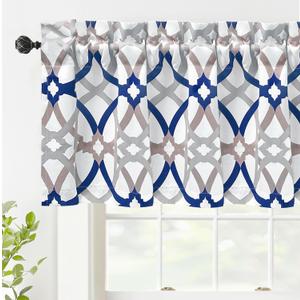 DriftAway Alexander Blackout Valances for Windows Thermal Insulated Kitchen Topper Geometric Moroccan Mid Century Pattern Match Thick Bathroom Curtain Valance Rod Pocket 52 Inch by 14 Inch Navy/Gray