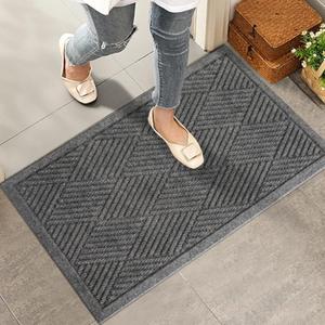 HIYARD Sturdy Front Door Mat, Absorbent Muddy Dirt Resist Welcome Door Mats Outdoor Indoor, Stain and Fade Resistant, Non-Slip Rubber Backing Low Profile Doormat for Entryway, 3017, Grey (1'5" x 2'6" (Rectangular))