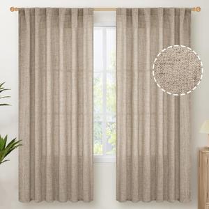 YoungsTex Dark Oatmeal Linen Semi Sheer Curtains for Living Room - Tan Burlap Drapes Light Filtering with Back Tab Rod Pocket Privacy for Farmhouse Bedroom, 2 Panels, 52 X 72 Inch
