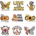 9Pcs Jesus Sunflower Iron on Decals for Clothing DIY Heat Transfer Vinyl Stickers for T-Shirt Jeans Pillow Cover Craft Appliques Decor