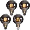 Lxcom Lighting G95 G30 Decorative Light Bulb 4W 120V Globe LED Bulbs Warm White 2200K Smoke Grey Glass Edison Filament Bulbs E26/E27 Base for Home Bar Resturant, 4 Pack