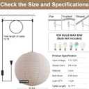Plug in Hanging Lamp Lantern Linen Pendant Light 23.6in Off White