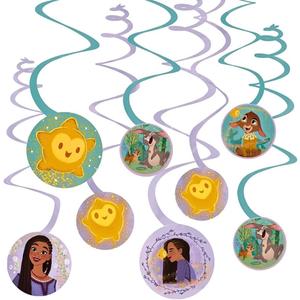 Amscan Spiral Decorations - 5" (12 Pcs) - Multicolor Cardstock & Foil Hanging Decors for Kids Birthday & Themed Parties, Wish