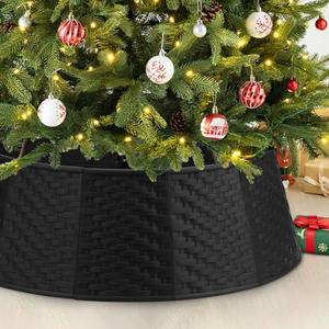 Black Tree Collar Christmas Tree Collar - 28 inch Tree Base Cover Plastic Tree Ring Xmas Ornament for Christmas New Year Party Gifts Festival Holiday Decoration