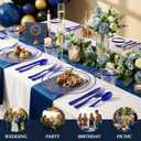I00000 350 Pcs Blue Plastic Dinnerware Set for 50 Guests Include: 100 Blue Party Plates, 50 Pre Rolled Napkins with Cutlery Set, 50 Cups for Birthday, Wedding Party Graduation, 350 Piece