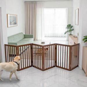 SFJC Dog Gate Indoor, Freestanding Dog Fence for The House, Doorways, Hallways,or Stairs,Pet Gate Foldable Wooden,Expandable【6 Panels】120‘’w x 24''h