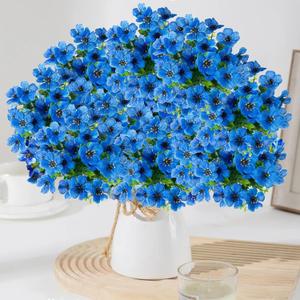 Artificial Faux Plants Flowers Outdoor Spring Summer Decoration, 12 Bundles Artificial Flowers Outdoor UV Resistant Fake Plastic Flowers Faux Plants for Planter Porch Patio Decor (12, Blue)