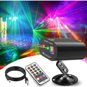 DJ Disco Ball Party Lights with Sound-Activated Remote, Durable ABS RGB LED Strobe Stage Lighting, Light Projector for Xmas/Rave/Club/Bar/Home Room Decoration, DJ Stage Light. (Black)
