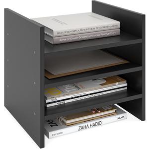 Ballucci 4-Tier Paper Sorter and File Organizer for Desk, Wood Mail Sorter, Fits into IKEA Kallax and ClosetMaid Cube Storage Shelves, Paper Tray, Mail Holder Stand for Classroom, Office, Black