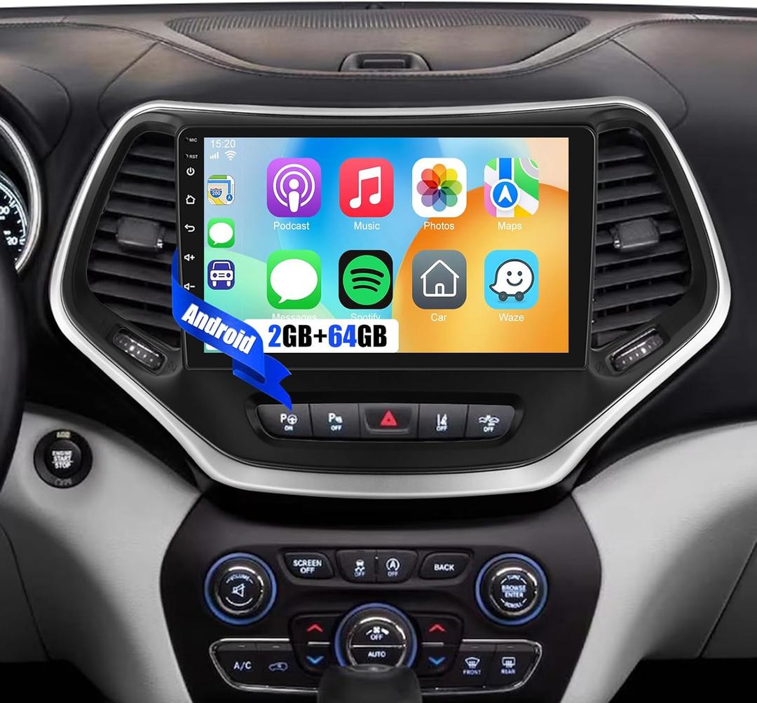 [2G+64G] Car Radio for Jeep Cherokee 2013-2018, Android 10 inch Touch Screen Cherokee Stereo with Carplay/Android Auto/EQ Audio/SWC/Bluetooth