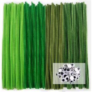 TOAOB 400pcs Pipe Cleaners Crafts Supplies Set Includes Green Series Chenille Stems 6mm x 12 Inch Thick and Wiggle Googly Eyes for Making Crafts Decoration Flowers Animals