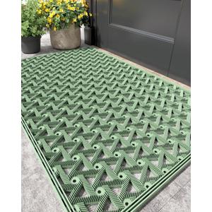 Color&Geometry Door Mat Outside Entrance with Drainage, Rubber Heavy Duty Dirt Trapper Waterproof Outdoor Welcome Mat, Outdoor Mats All Weather for Front Back Door Patio Entryway Entry, 24"X36" Green