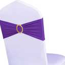 Pack of 50 Spandex Purple Chair Sashes with Gold Buckles, Stretch Chairs Sashes for Wedding Party Baby Shower Ceremony Event Decorations Chair Bands Bows (Purple Sashes, Gold Buckles)