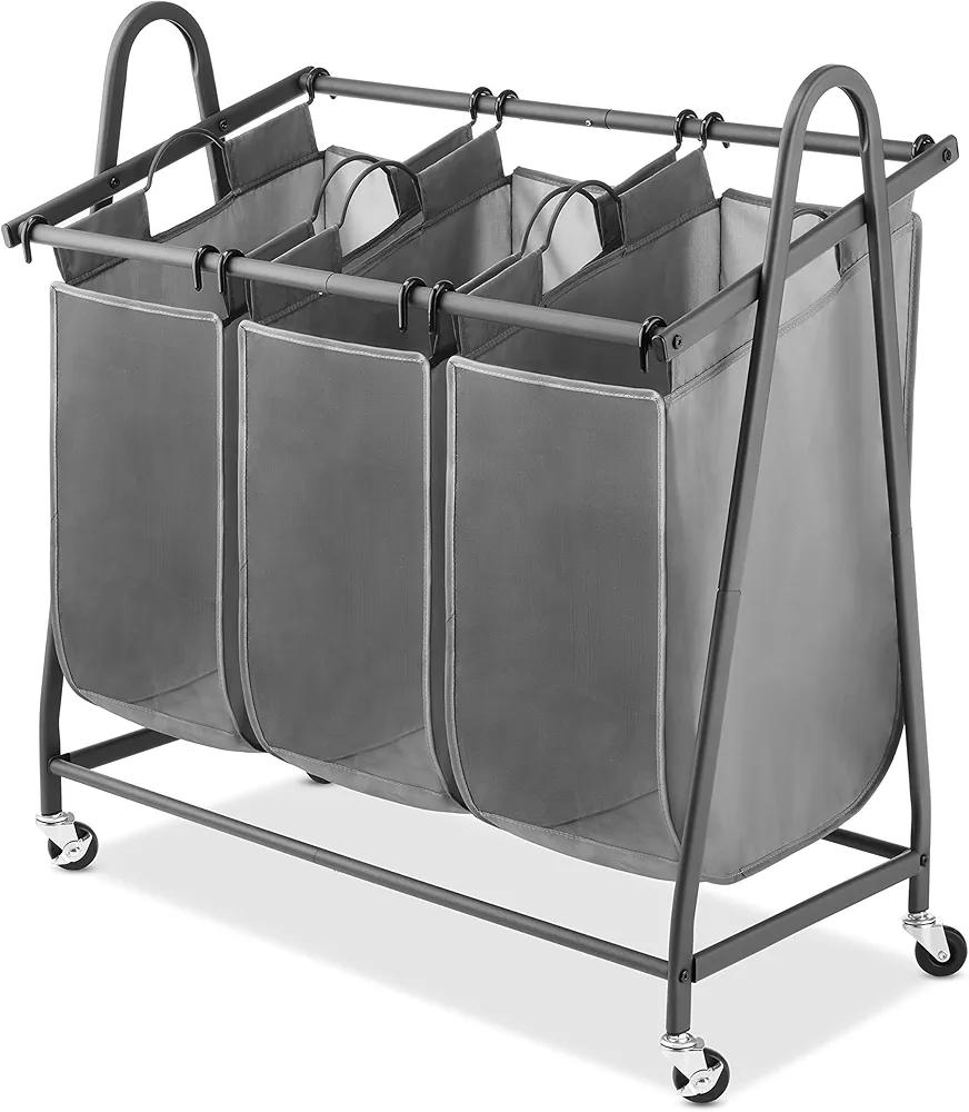 Three-Bag Rolling Laundry Sorter - Gunmetal