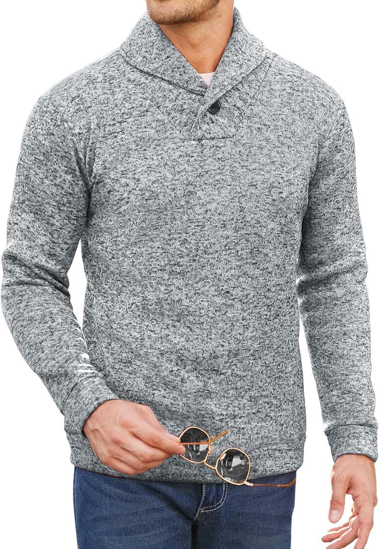 COOFANDY Men Dress Sweater Shawl Collar Sweatshirt Fashion Light Fleece Sweatshirt Dark Blue (X-Large, Grey)