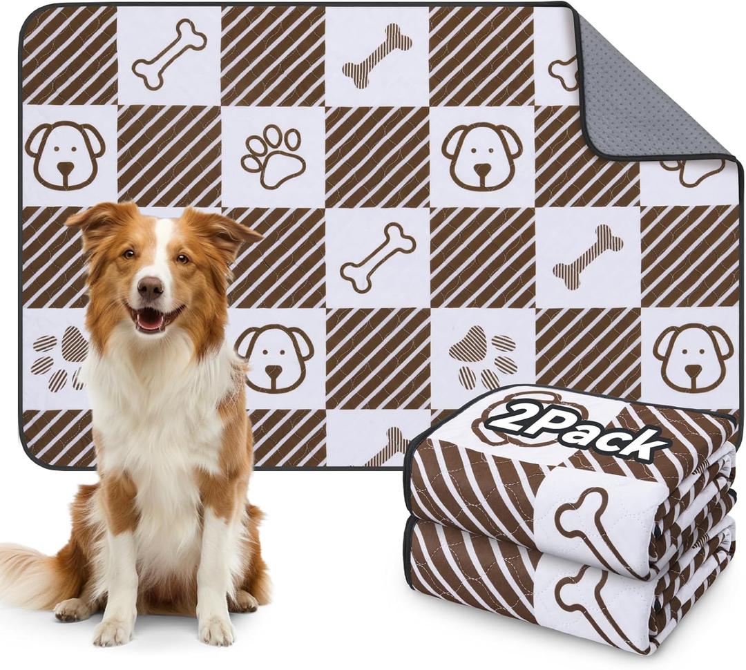 LOOBANI Washable Pee Pads for Dogs: 2 Pack 36"x48" Lagre Reusable Dog Pads Mat, Waterproof Leakproof Washable Puppy Pad, Non-Slip Whelping Pee Pads & Potty Training Pad for Floor, Playpen,Crate (Coffee)