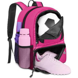 YOREPEK Soccer Backpack,Soccer Bag with Ball Holder, Water resistant Sport Equipment Bags Fit Basketball Volleyball Football (Deep Pink)