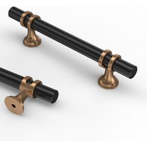 Asidrama 10 Pack 3.75 Inch(96mm) Champagne Bronze and Matte Black Kitchen Cabinet Handles, Cabinet Pulls Kitchen Cabinet Hardware Cupboard Handles Drawer Pulls