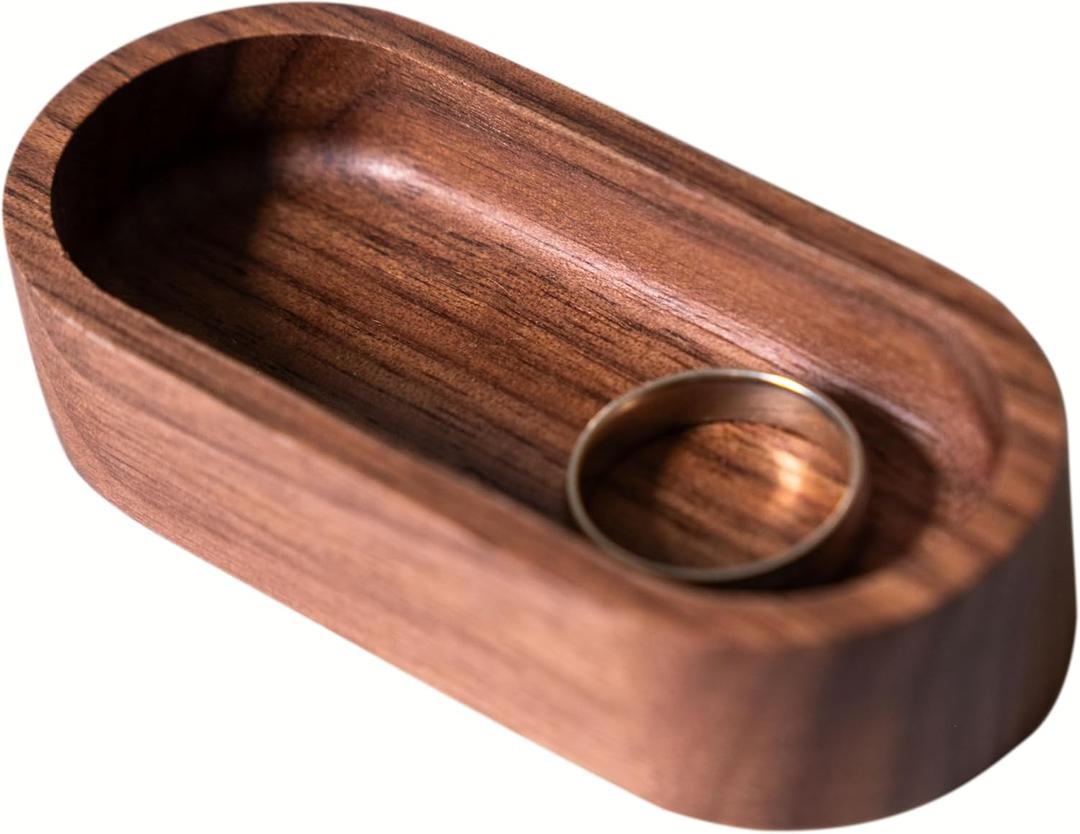 Walnut Wood Oval Ring Jewelry Tray, Mini Hardwood Ring Holder, Jewelry Box Dish
