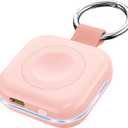 HUOTO Portable Wireless Charger for Apple Watch Accessories,for Apple Watch Series 11/10/9/8/UItra 2/UItra/7/6/5/4/3/2/SE,Compact Magnetic iWatch Charger 1200mAh Power Bank Keychain Travel Style Gift (Pink)