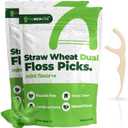 10 x Dual Thread Dental Floss Picks - Straw Wheat Flossers | Thin & Shred-Resistant Thread for Tight Gaps | Dental Flossers for Adults | Gentle on Gums & Teeth (100 Pack, Mint)