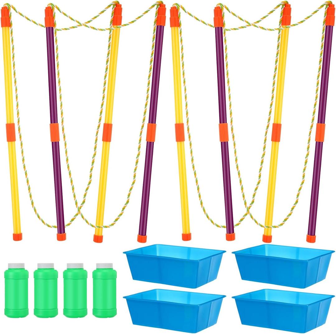 Lenwen 4 Sets Giant Big Large Wands Bubble Kit Maker Set Summer Bubble Wand Toys Bulk with Refill and Tray Toys for School Fun Outdoor Activities Boys Girls Adults Birthday Party Supplies
