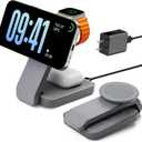 3 in 1 Foldable Wireless Charging Station for MagSafe, Nightstand Magnetic Charger Stand for iPhone 16 15 14 13 Pro Max, Travel Charging Dock with Night Light for Apple Watch/AirPods (Gray)