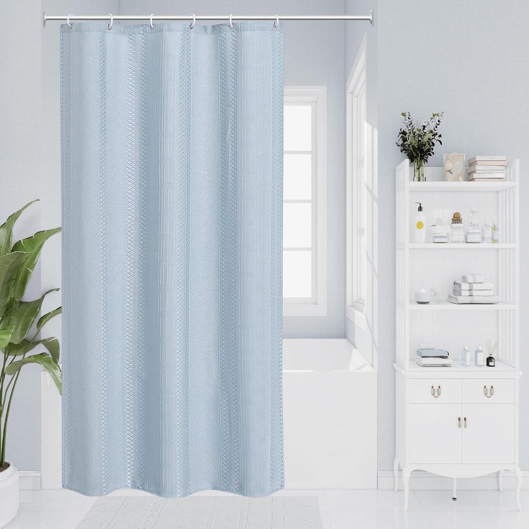 Fog Blue Boho Small Stall Shower Curtain 36 x 72, Farmhouse Narrow Half Size Fabric Shower Curtains for Modern Bathroom Decor, Bohemian Tufted Textured Cloth Shower Curtain 36 inch