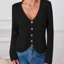 Womens Cardigan Sweaters Trendy Cropped Button Up Long Sleeve V Neck Loose Boho Casual Knit Tops Fall Outfits (Black)
