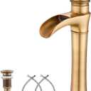 Antique Brass Waterfall Bathroom Faucet GGStudy Single Handle One Hole Farmhouse Bathroom Vessel Sink Faucet Matching with Pop Up Drain (Tall)