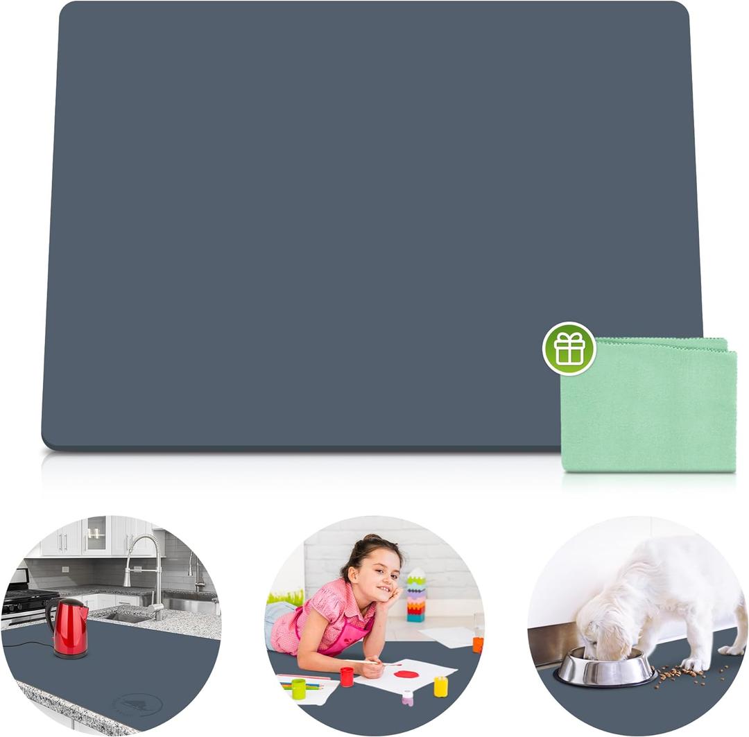 Premium Silicone Mat 25" x 17" Multipurpose Cooking Mat Thick Heat Resistant, Kitchen Counter Mat Waterproof - Coffee Machine, Countertop Protector Air Fryer, Baking mat (Grey) (Gray)