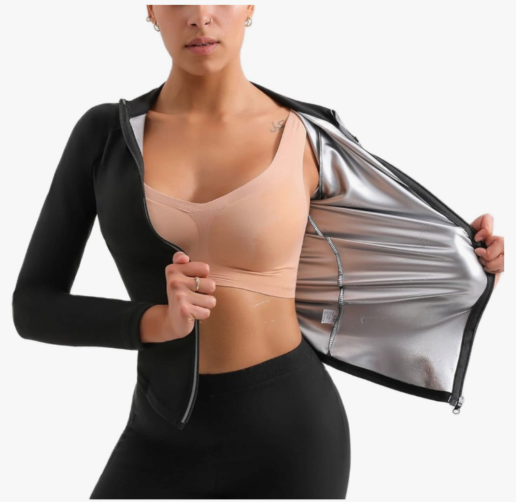 Sauna Suit Hot Sweat Body Shaper Jacket Waist Trainer Long Sleeve Zipper Shirt Workout Top (2XL -3XL)