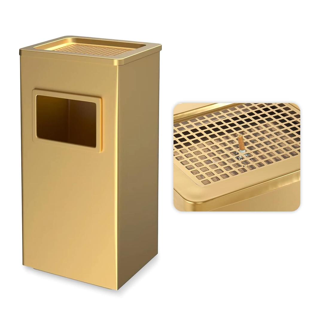 BEAMNOVA Gold Trash Can with Lid, Metal 12.2 * 9.8 * 24 in Waste Container