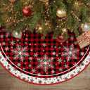 AVOIN colorlife Buffalo Plaid Snowflake Christmas Tree Skirt 36 Inch, Winter Holiday Tree Mat Decoration (Red and Black)