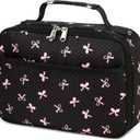 LEDAOU Lunch Box Kids Insulated Lunch Bag Girls Toddler Reusable Lunchbox for School Picnic Hiking (Black-Pink Bow)