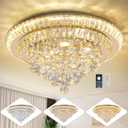 Large LED Crystal Raindrop Ceiling Light,Rose Gold, 24" Elegant Semi Flush Mount Chandelier Light Fixture with Remote Control for Living Room Kitchen Bedroom Hallway Entryway Foyer(Dimmable)