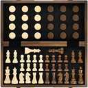 AMEROUS Magnetic Wooden Chess and Checkers Game Set, 15 Inches (2 in 1) Chess Board Games, 2 Extra Queens - Gift Package - Game Pieces Storage Slots, Beginner Chess Set for Kids, Adults