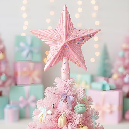 Sosation Pastel Candy Christmas Tree Topper 8.66 Inch Pink Candy Star Treetop Decoration Macaron Tree Topper for Christmas Birthday Party Supplies Pastel Xmas Holiday Decor