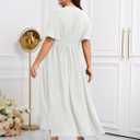 SCOMCHIC Women Plus Size Maxi Formal Dresses Wedding Guest Cocktail Short Sleeve V Neck Smocked Slit Long Flowy Dress (White, XXL)