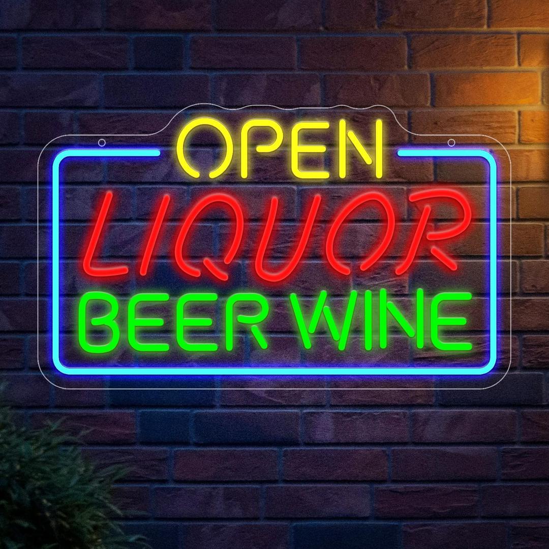 Open Liquor Beer Wine Neon Sign For Business Wall Decor, Usb Powered Neon Bar Signs For Home Bar Man Cave Sport Pub Restaurant Bistro Restaurant Kitchen Shop Window Welcome Sign 16.7 x 10 In