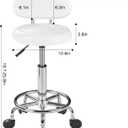 VECELO Adjustable Rolling Salon Stool with Backrest & Footrest, 330 LBS Heavy Duty Hydraulic Stool Chair, Swivel Drafting Chair with Wheels for Spa, Tattoo, Office, White