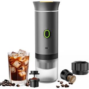 Portable Coffee Maker, Espresso Machine for camping, Travel Coffee Maker with USB-C, 3-in-1 Small Espresso Machine with Ground Coffee & Capsules (NS＆DG) for RV, Hiking, Office(Grey)