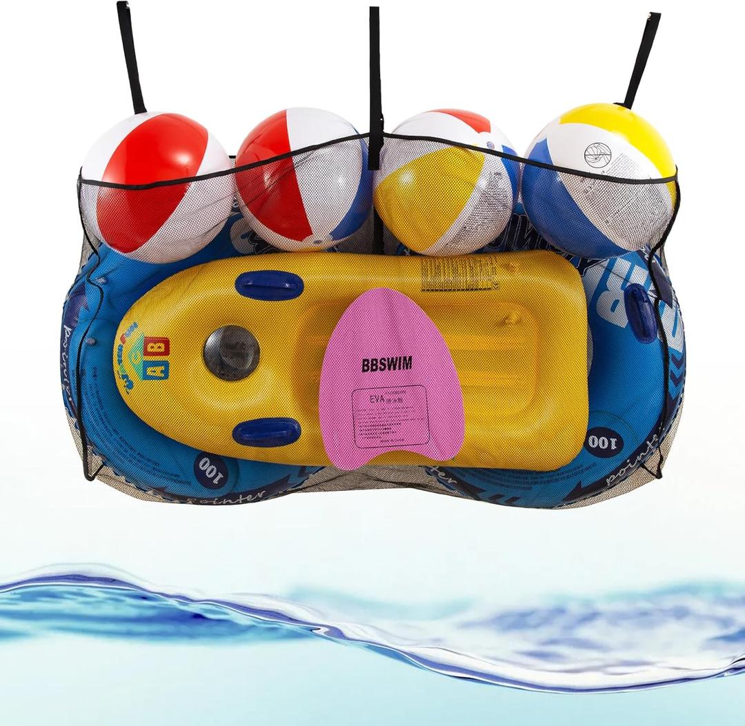 Pool Float Storage Bag,Pool Float Toy Storage Mesh Bag,Adjustable Pool Toy Hanging Mesh Organizer Net Bag for Rafts,Floats,Balls,Noodle,Water Inflatable Toys and Other Swimming Pool Accessories (Black)