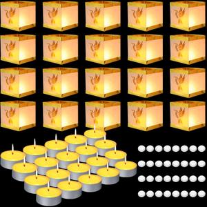 Cunno 72 Pcs Square Water Floating Lanterns Set Paper Tangled Lanterns Hummingbird Pattern Chinese Wishing Lights with Tea Candles and Adhesive Pads for Praying Pool Blessing Wedding Memorial