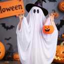 Ghost Costume for Kids, Toddler Ghost Costume with Pumpkin Bag, Halloween Spooky Costumes for Boys Girls Cosplay Dress Up (7-10 years)